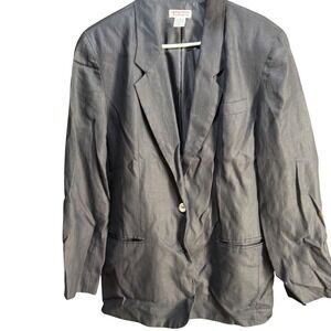 Talbots Vintage Black 100% Linen Button‎ Blazer Jacket Womens Size 12